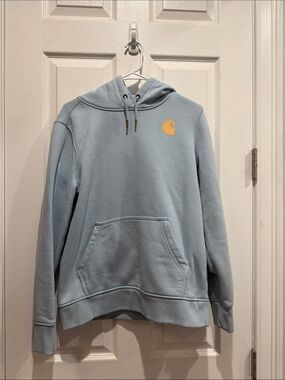 Carhartt Light Blue Pullover Hoodie with Yellow Logo